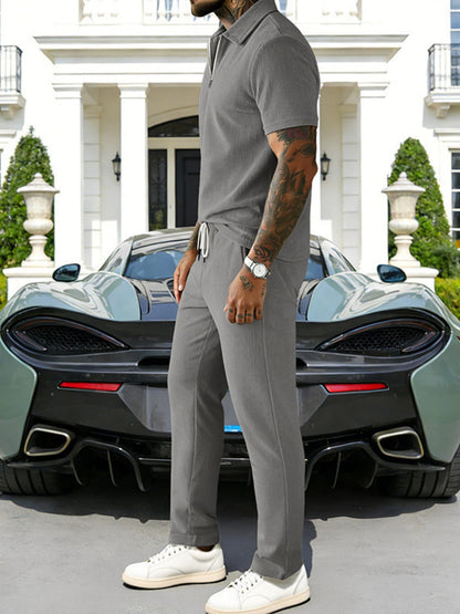 Casual Zipper Polo Shirt and Drawstring Pants Set | The Nichole Collection