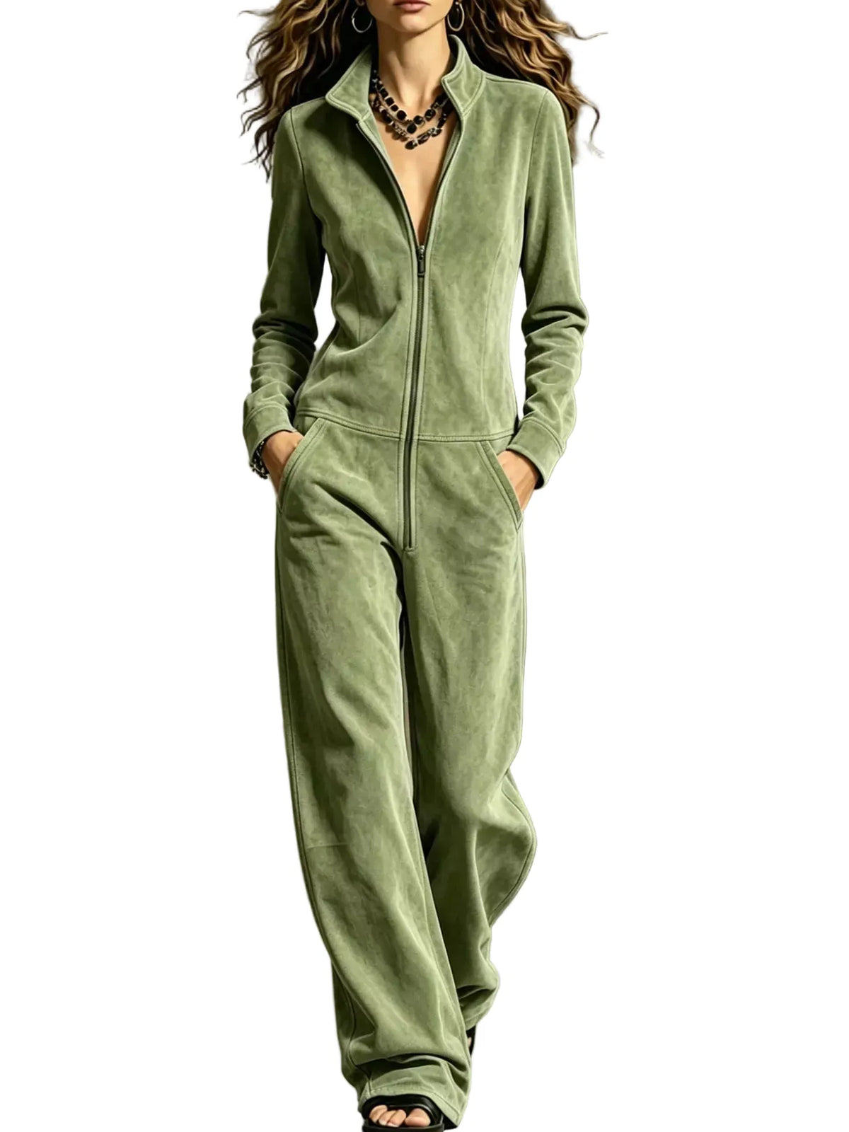 Velour Zip-Up Jumpsuit with Pockets The Nichole Collection