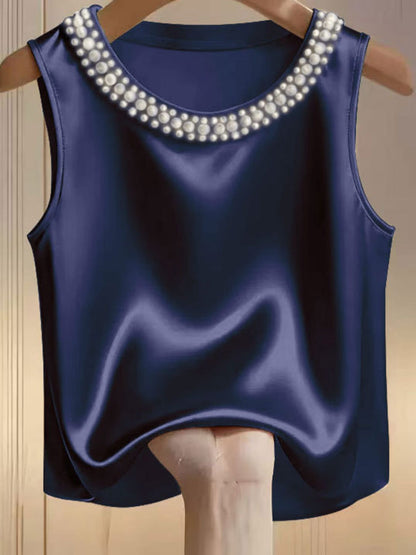 Pearl-Embellished Satin Blouse The Nichole Collection