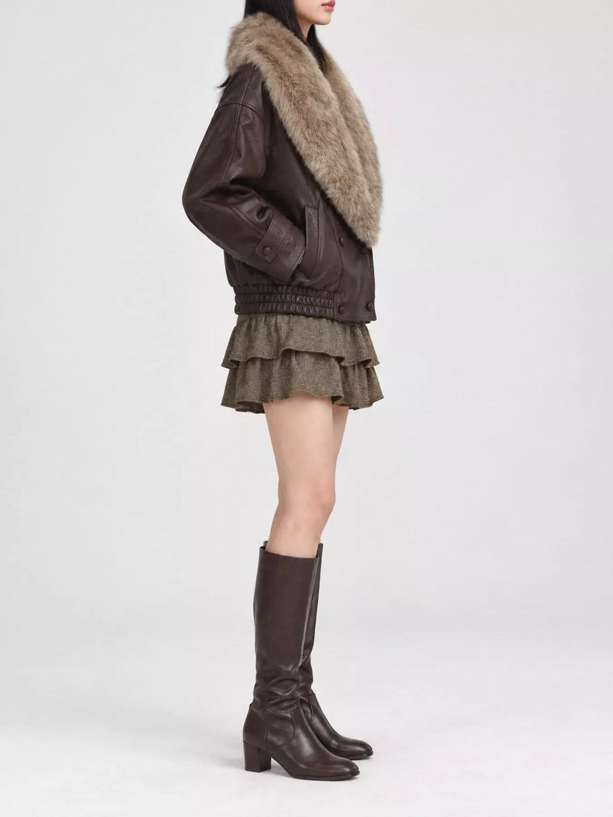 Faux-Fur Collar Vegan Leather Bomber Jacket The Nichole Collection
