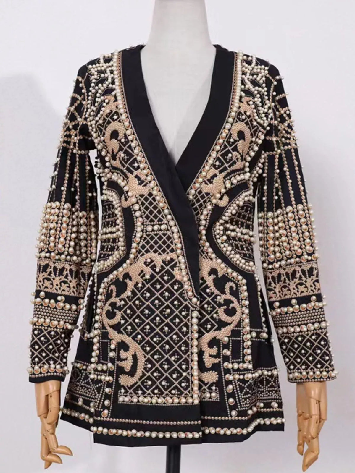 Pearl-Embellished One-Button Blazer The Nichole Collection