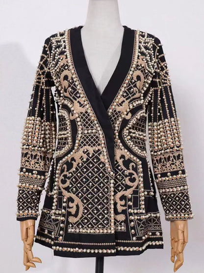 Pearl-Embellished One-Button Blazer The Nichole Collection