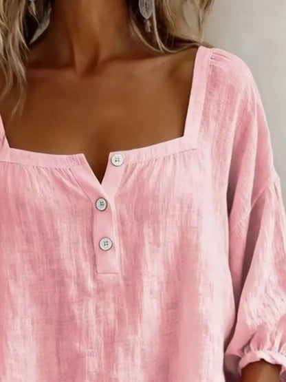 SQUARE-NECK BUTTON-DETAIL BLOUSE The Nichole Collection - Official Site