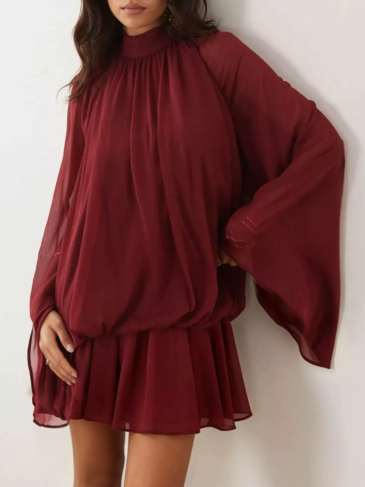 Tie-Back Layered Flare-Sleeve Mini Dress The Nichole Collection - Official Site