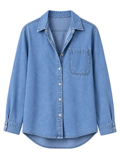 Snap-Down Long-Sleeve Denim Shirt The Nichole Collection