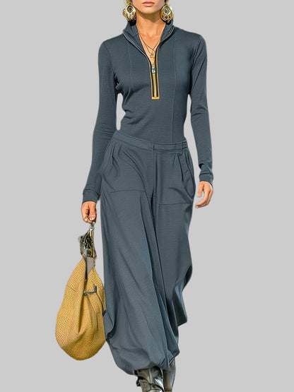 Women's Half-Zip Loungewear Set - Casual Two Piece Outfit