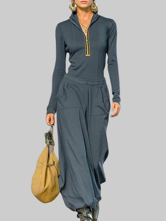 Women's Half-Zip Loungewear Set - Casual Two Piece Outfit