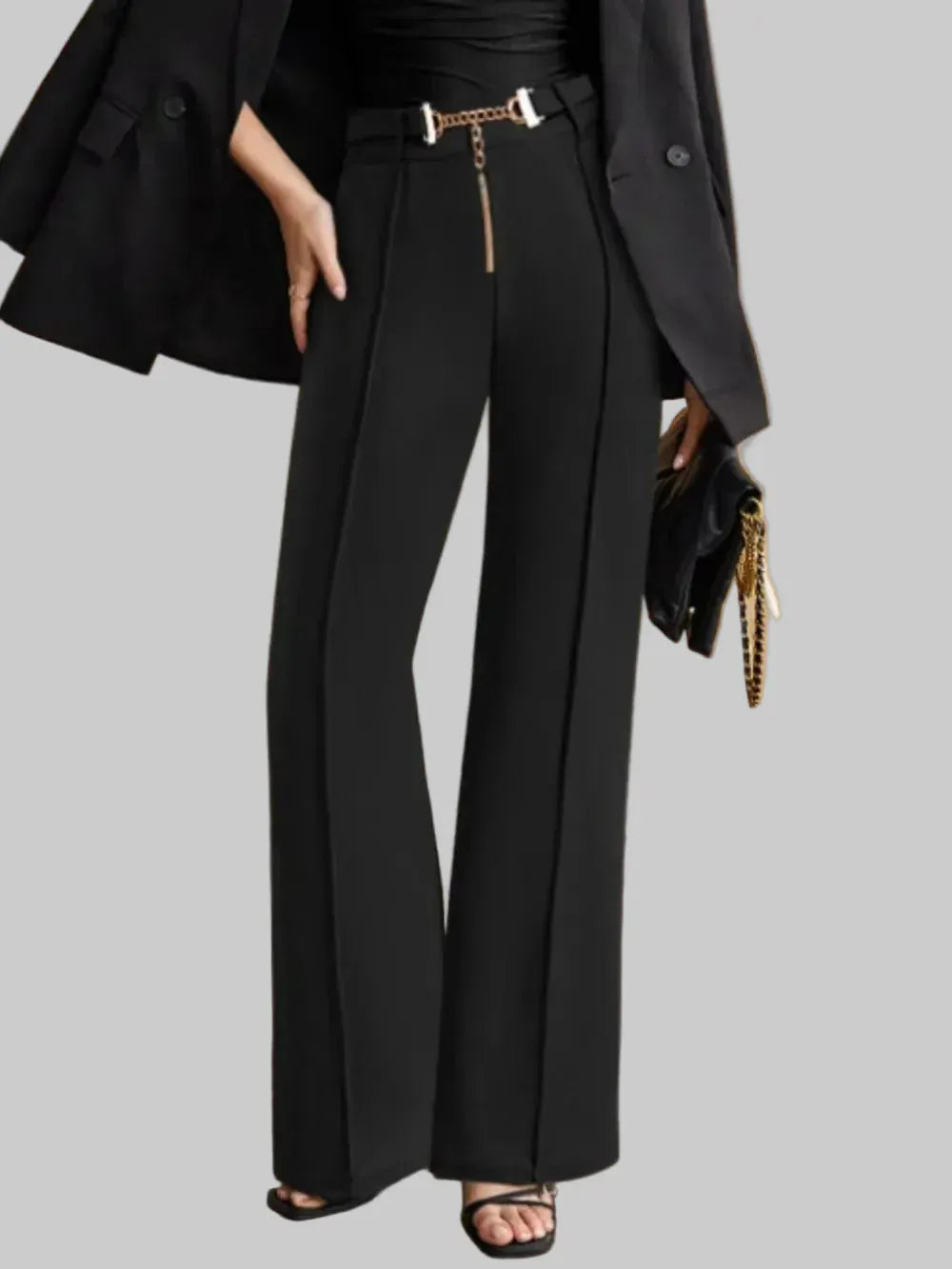Chain Detail High Waist Pants Dress Pants The Nichole Collection
