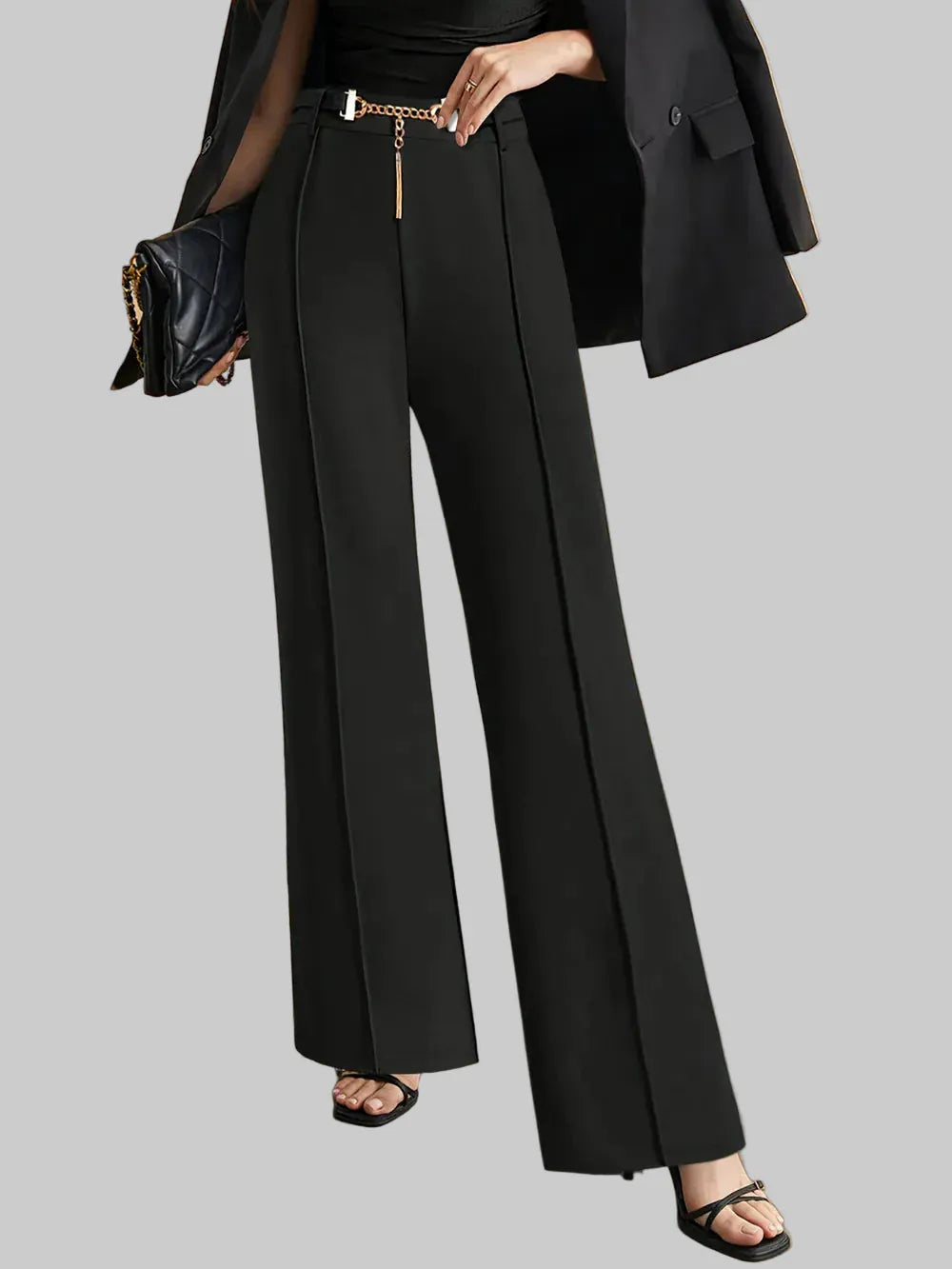 Chain Detail High Waist Pants Dress Pants Black / S The Nichole Collection