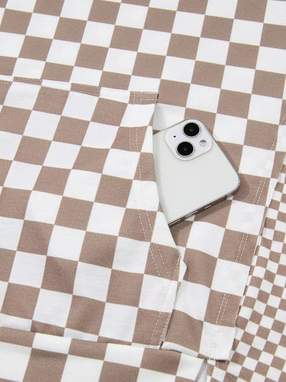 Checkered Pattern Oversized Drawstring Hoodie Hoodies The Nichole Collection