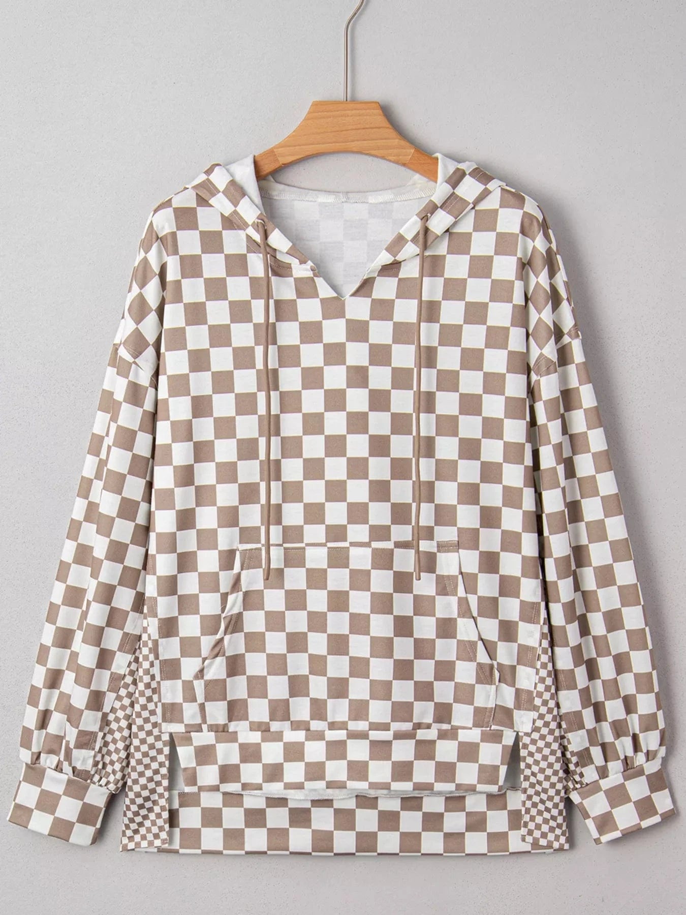Checkered Pattern Oversized Drawstring Hoodie Hoodies The Nichole Collection
