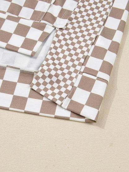 Checkered Pattern Oversized Drawstring Hoodie Hoodies The Nichole Collection