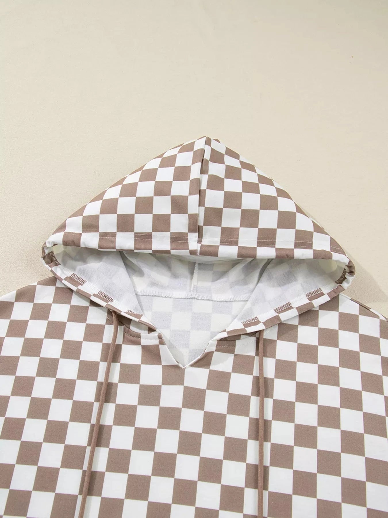 Checkered Pattern Oversized Drawstring Hoodie Hoodies The Nichole Collection