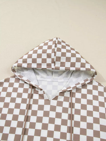 Checkered Pattern Oversized Drawstring Hoodie Hoodies The Nichole Collection