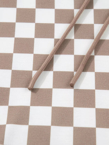 Checkered Pattern Oversized Drawstring Hoodie Hoodies The Nichole Collection