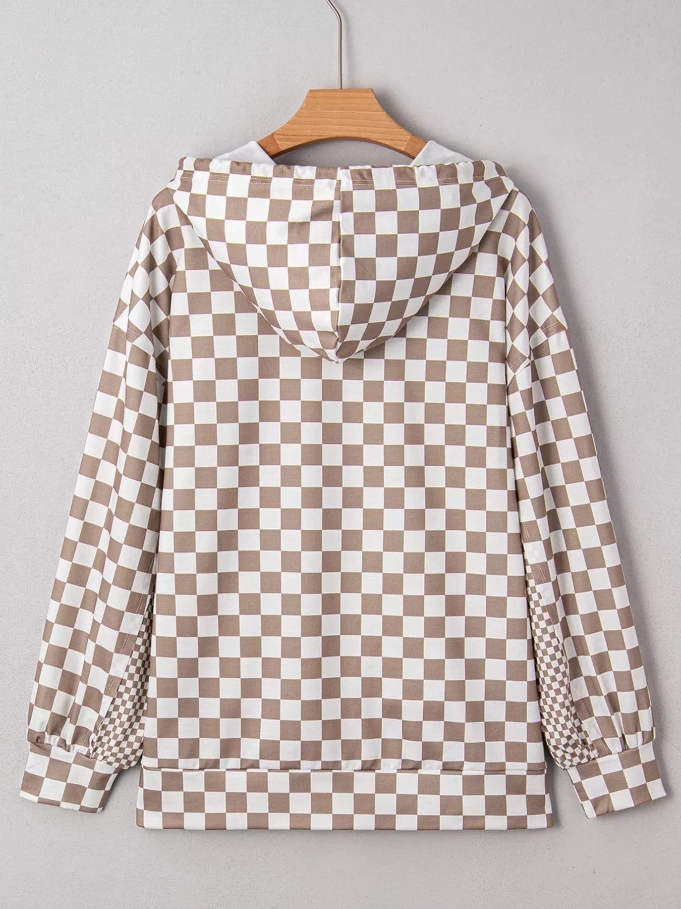 Checkered Pattern Oversized Drawstring Hoodie Hoodies The Nichole Collection