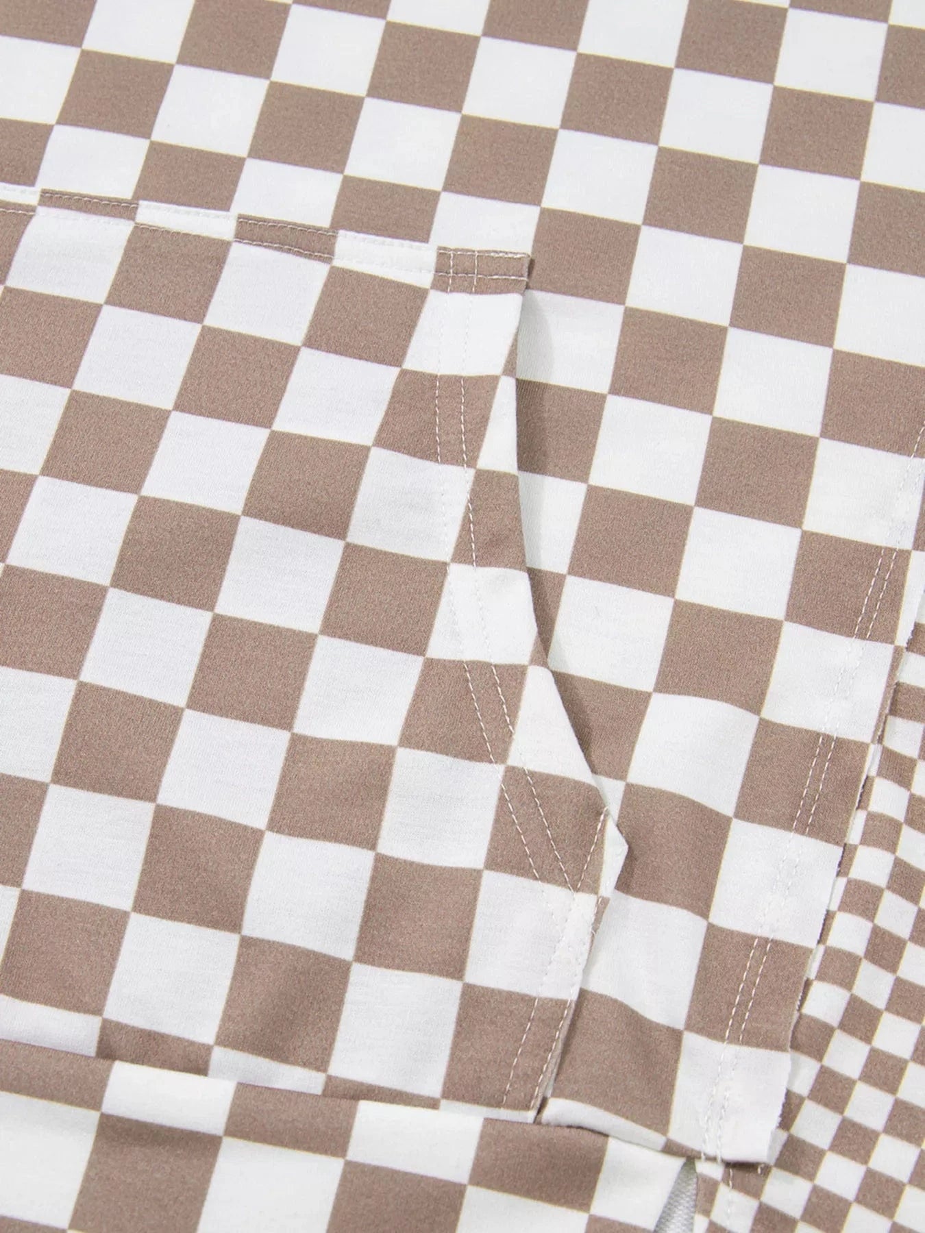 Checkered Pattern Oversized Drawstring Hoodie Hoodies The Nichole Collection