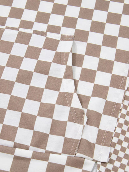 Checkered Pattern Oversized Drawstring Hoodie Hoodies The Nichole Collection