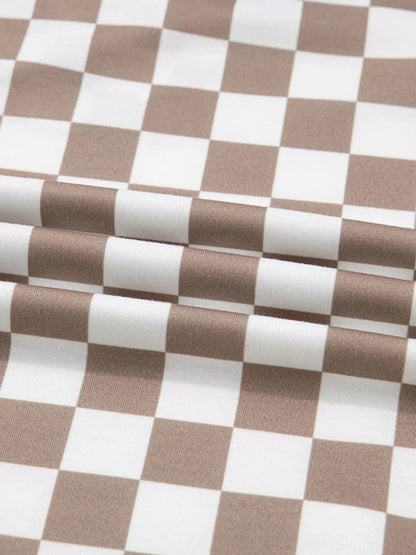 Checkered Pattern Oversized Drawstring Hoodie Hoodies The Nichole Collection