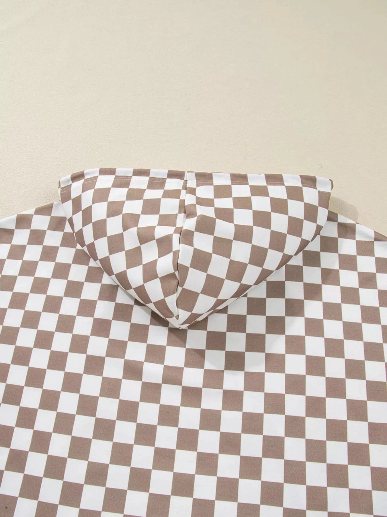 Checkered Pattern Oversized Drawstring Hoodie Hoodies The Nichole Collection