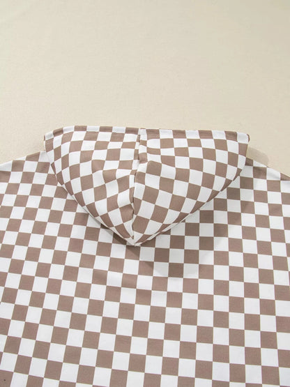 Checkered Pattern Oversized Drawstring Hoodie Hoodies The Nichole Collection