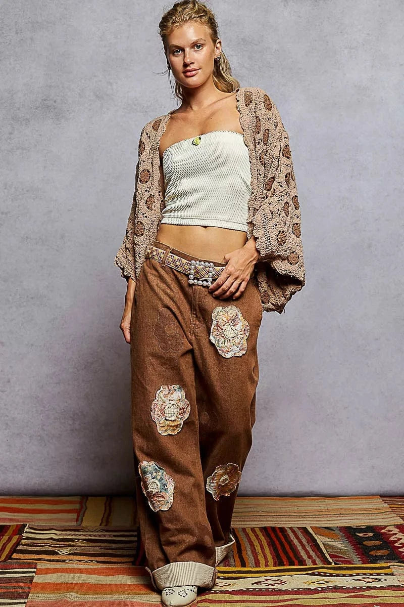 Chenille Openwork Floral Cardigan Cardigan LATTE/MOCHA / One Size The Nichole Collection