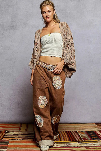 Chenille Openwork Floral Cardigan Cardigan LATTE/MOCHA / One Size The Nichole Collection