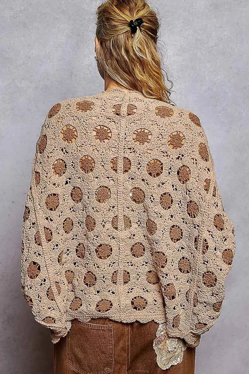 Chenille Openwork Floral Cardigan Cardigan LATTE/MOCHA / One Size The Nichole Collection