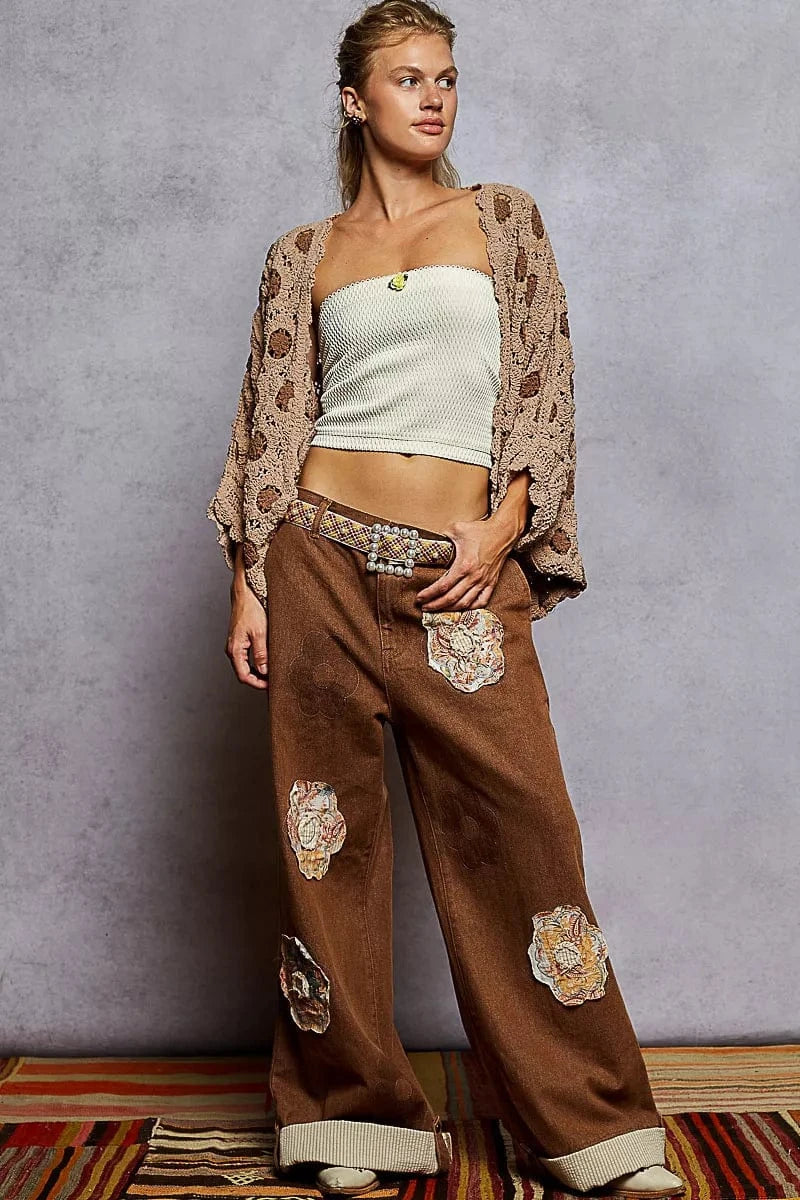 Chenille Openwork Floral Cardigan Cardigan LATTE/MOCHA / One Size The Nichole Collection