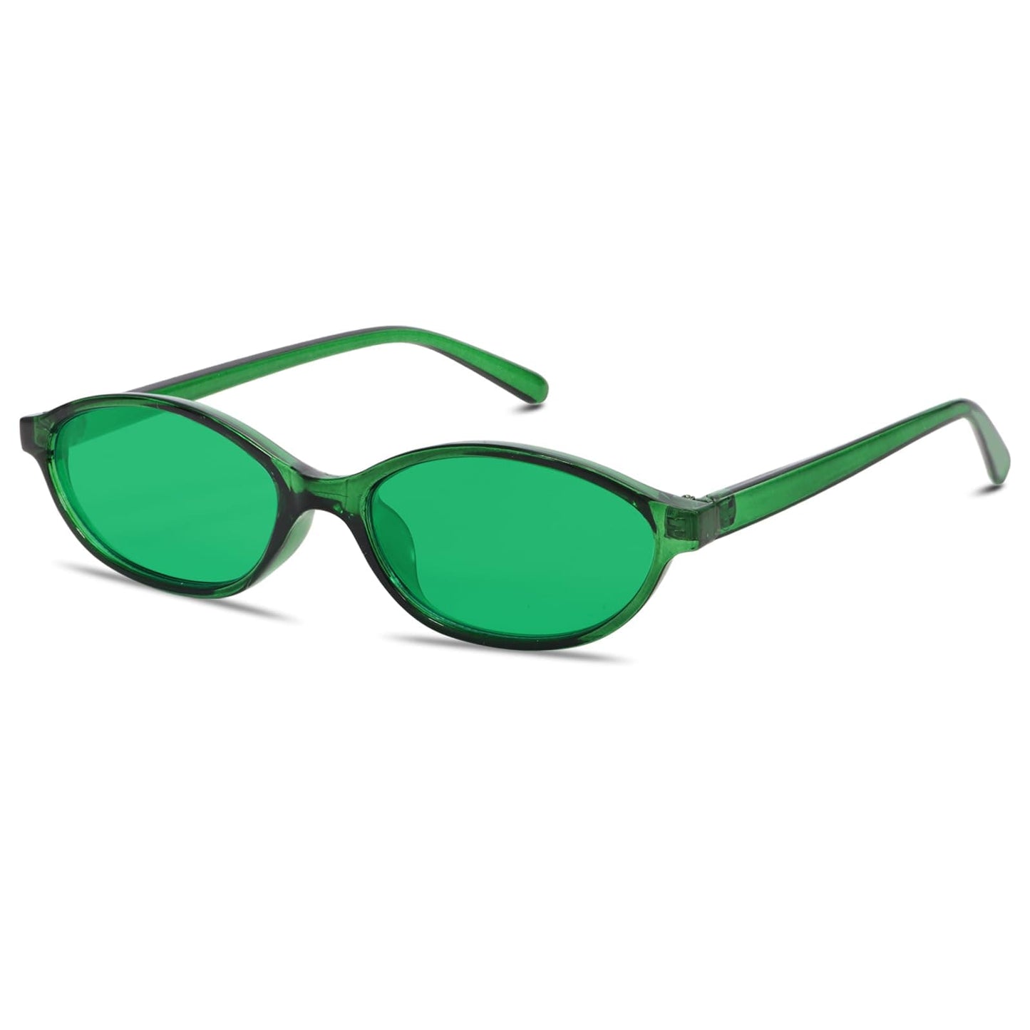 Chic Cat Eye 90s Lightweight Narrow Sun Glasses 50 Millimeters / Green Frame - Green Lens The Nichole Collection