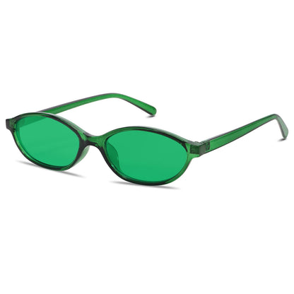 Chic Cat Eye 90s Lightweight Narrow Sun Glasses 50 Millimeters / Green Frame - Green Lens The Nichole Collection