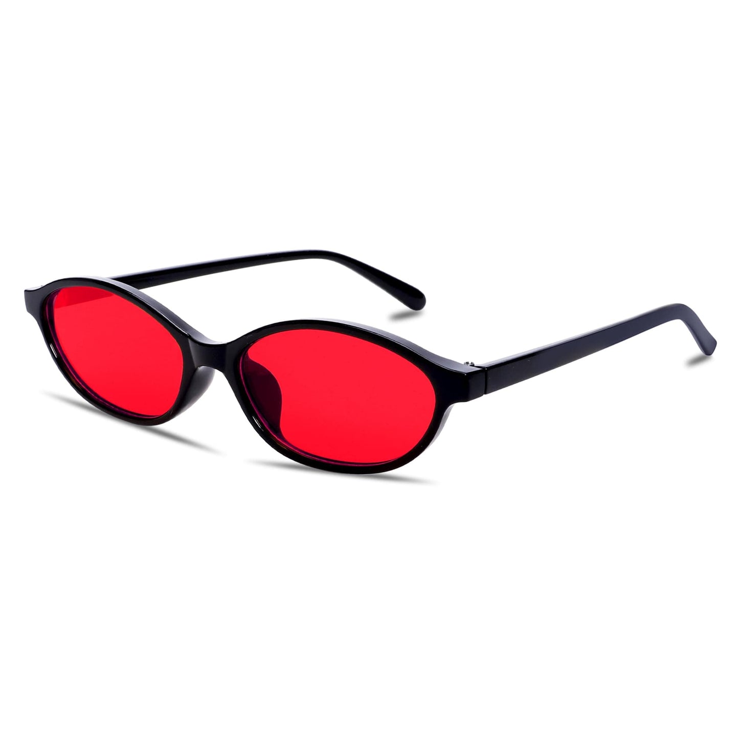 Chic Cat Eye 90s Lightweight Narrow Sun Glasses 50 Millimeters / Black Frame - Red Lens The Nichole Collection