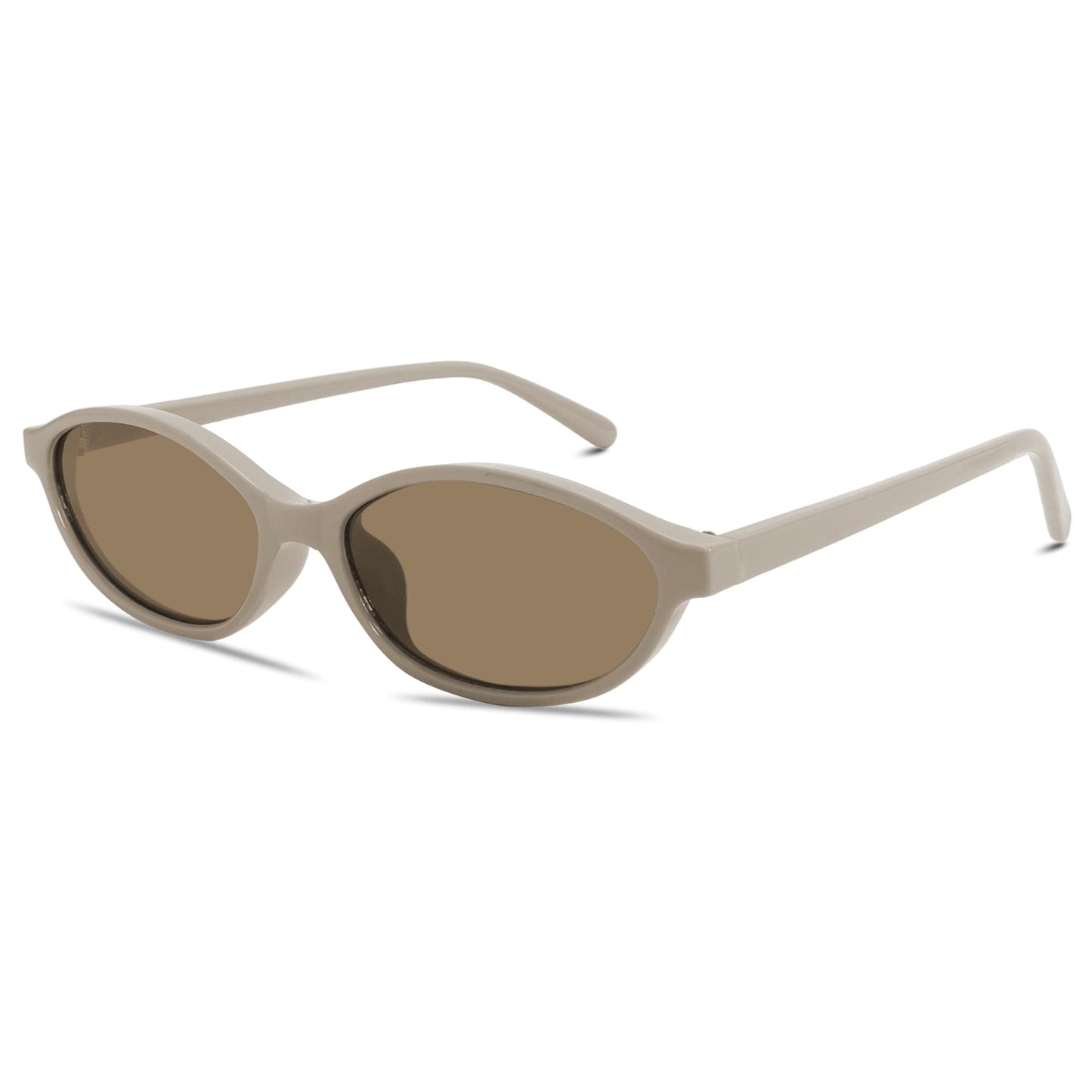 Chic Cat Eye 90s Lightweight Narrow Sun Glasses 50 Millimeters / Khaki Frame - Brown Lens The Nichole Collection