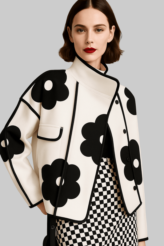 Chic Checkered Floral Jacket Jackets WHITE / S The Nichole Collection