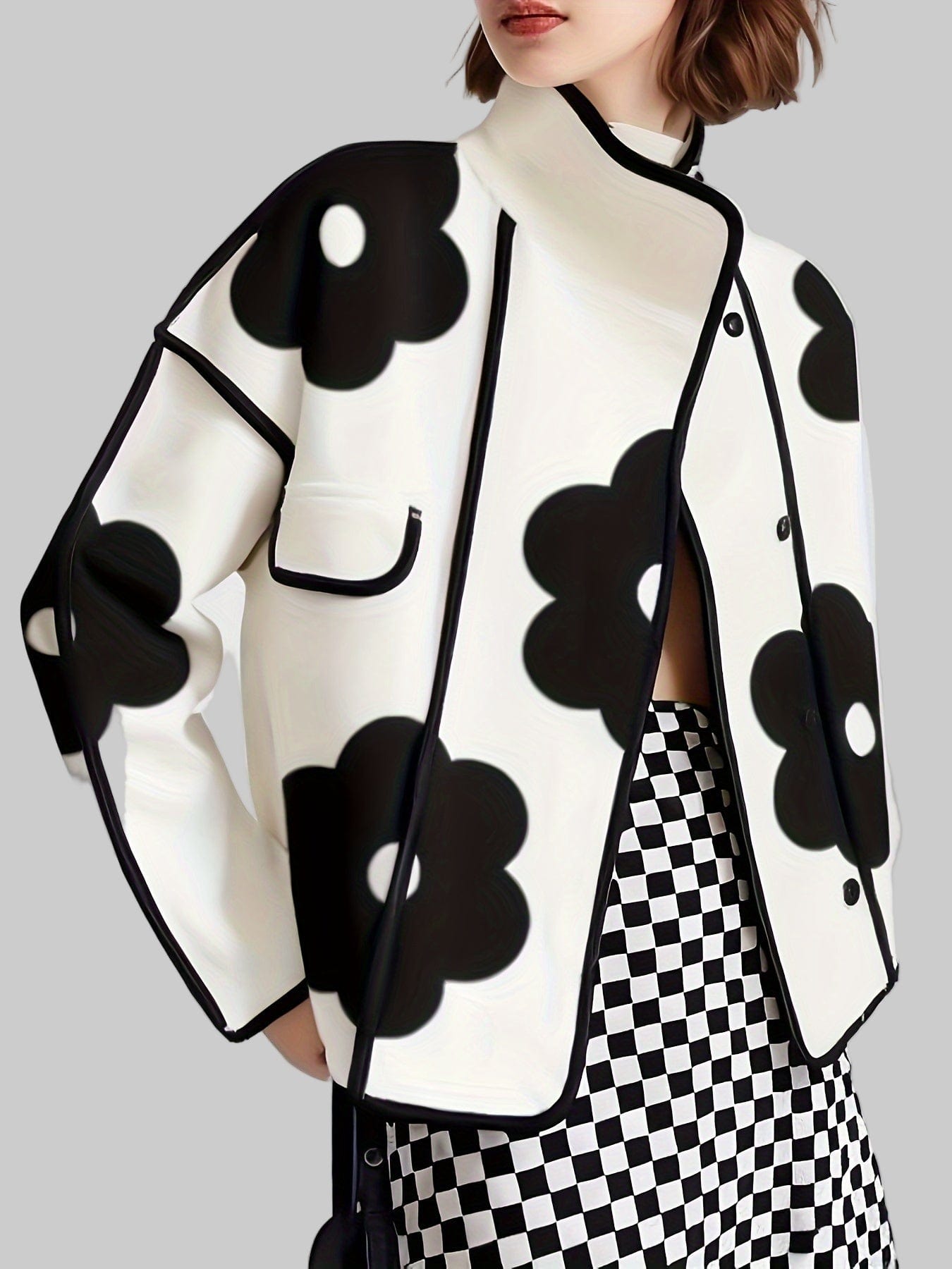 Chic Checkered Floral Jacket Jackets The Nichole Collection