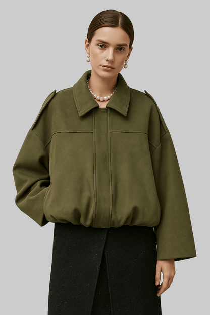 Chic Lapel Neck Long Sleeve Bomber Jacket Jackets Army Green / S The Nichole Collection
