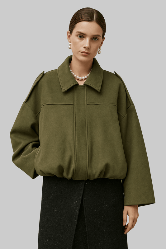 Chic Lapel Neck Long Sleeve Bomber Jacket Jackets Army Green / S The Nichole Collection