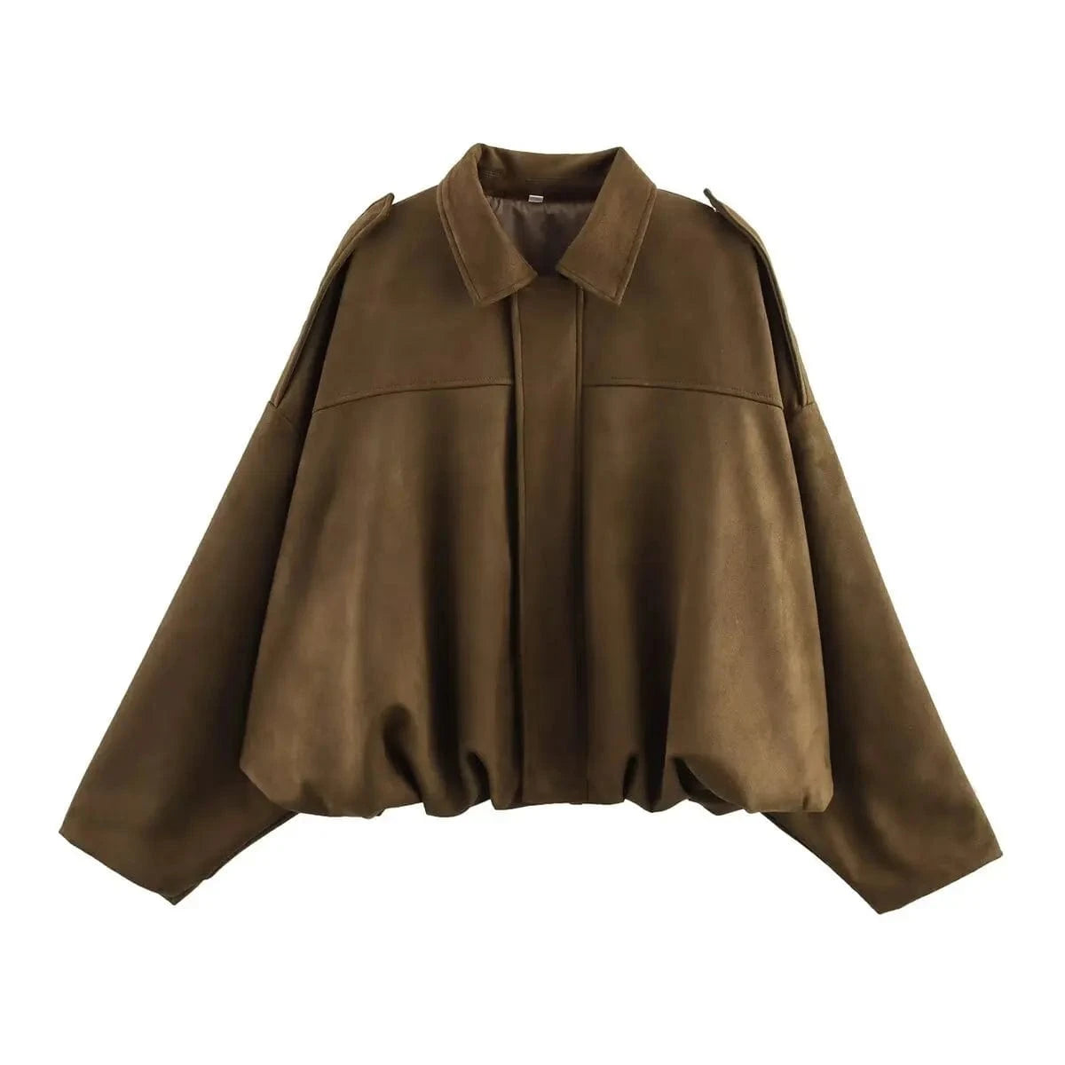 Chic Lapel Neck Long Sleeve Bomber Jacket Jackets Brown / S The Nichole Collection
