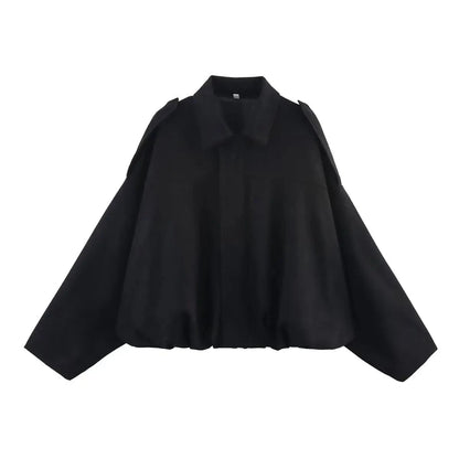 Chic Lapel Neck Long Sleeve Bomber Jacket Jackets Black / S The Nichole Collection
