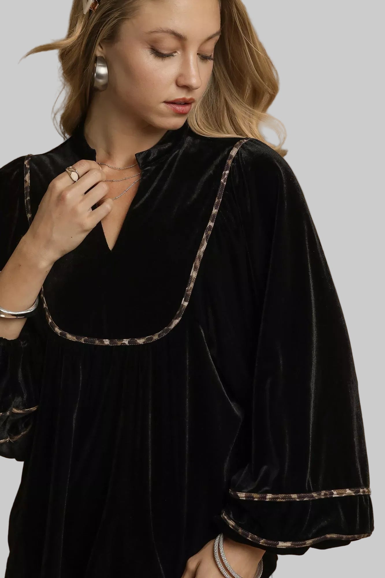 Chic Velvet Top with Signature Contrast Detailing The Nichole Collection