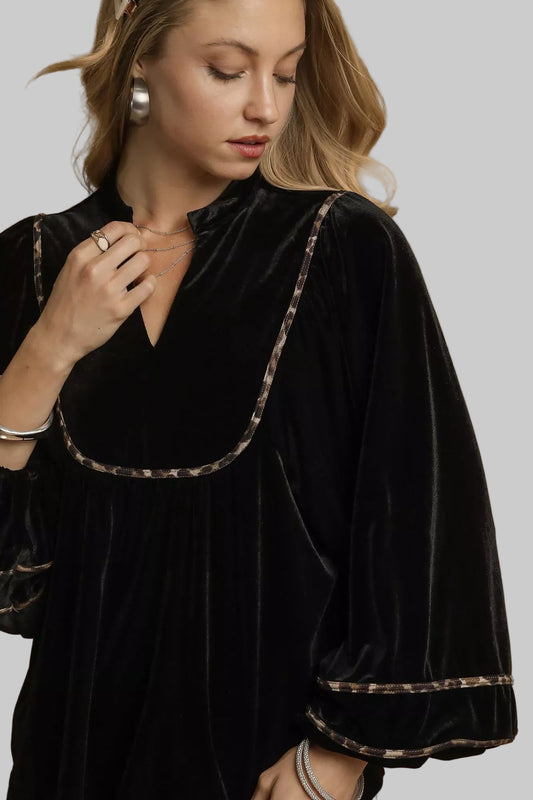 Chic Velvet Top with Signature Contrast Detailing The Nichole Collection