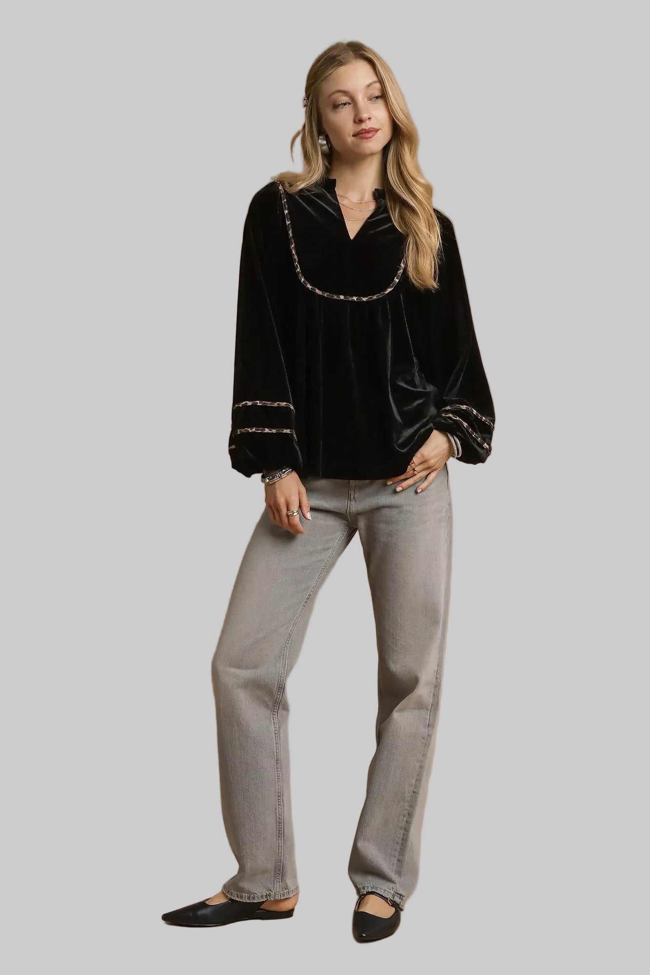 Chic Velvet Top with Signature Contrast Detailing The Nichole Collection