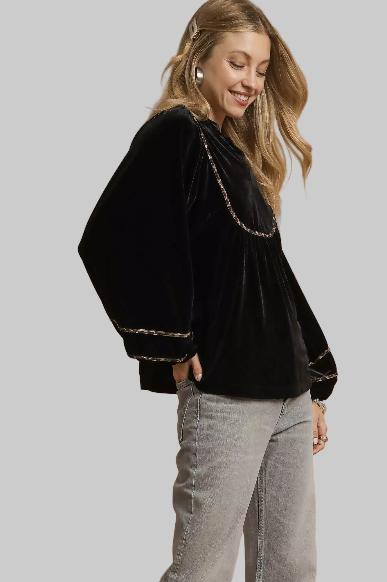 Chic Velvet Top with Signature Contrast Detailing The Nichole Collection