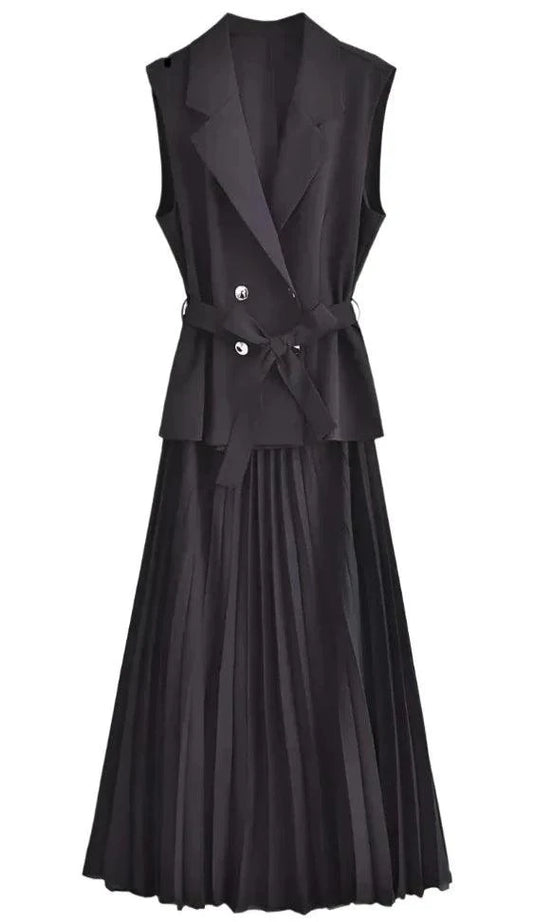 Chic Women's Pleated Vest Style Long Dress Dresses Black / XS The Nichole Collection