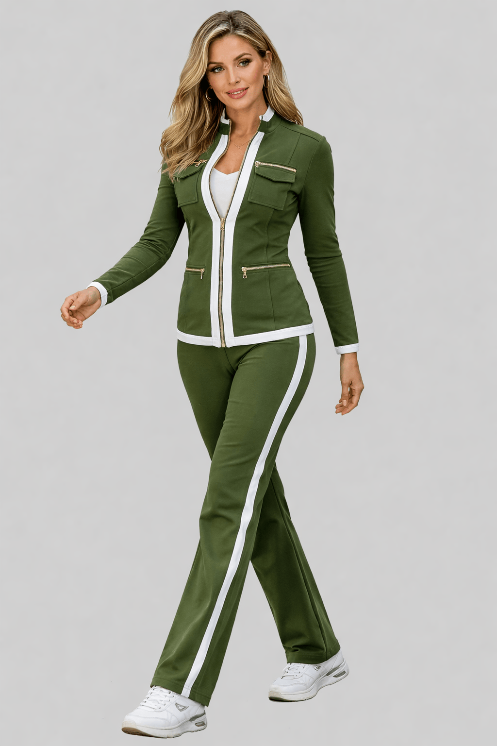 Chic Zippered Sport Coordinate Set Women's Sets Green / S The Nichole Collection
