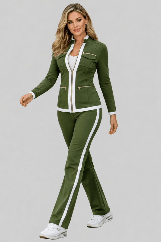 Chic Zippered Sport Coordinate Set Women's Sets Green / S The Nichole Collection