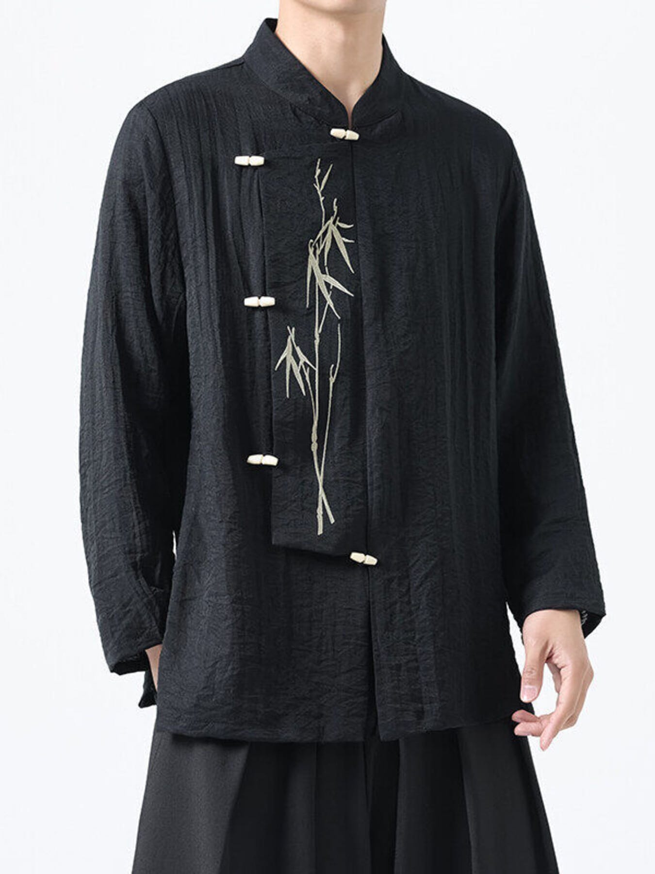 Chinese Style Embroidered Bamboo Linen Shirt | The Nichole Collection
