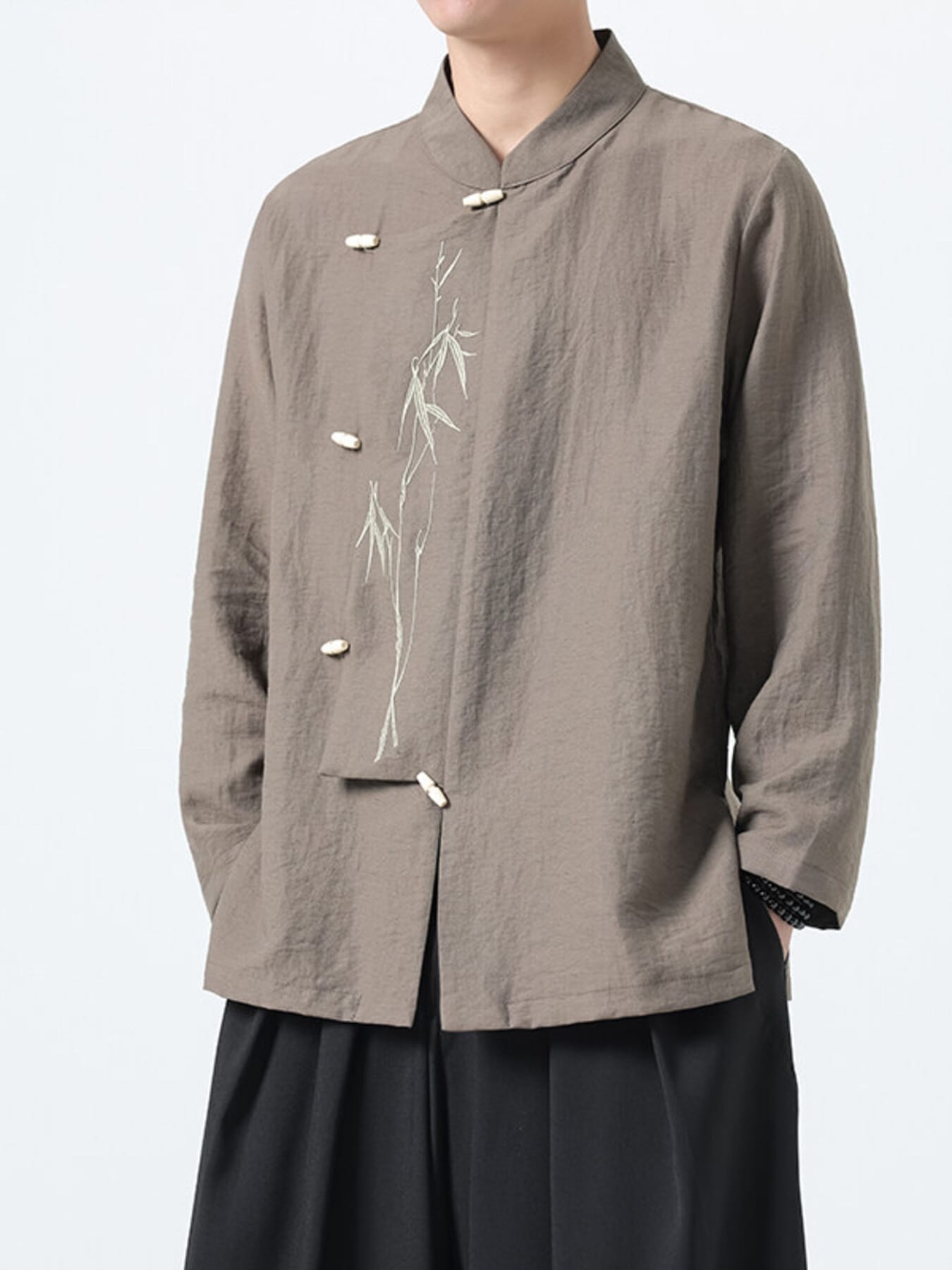 Chinese Style Embroidered Bamboo Linen Shirt | The Nichole Collection