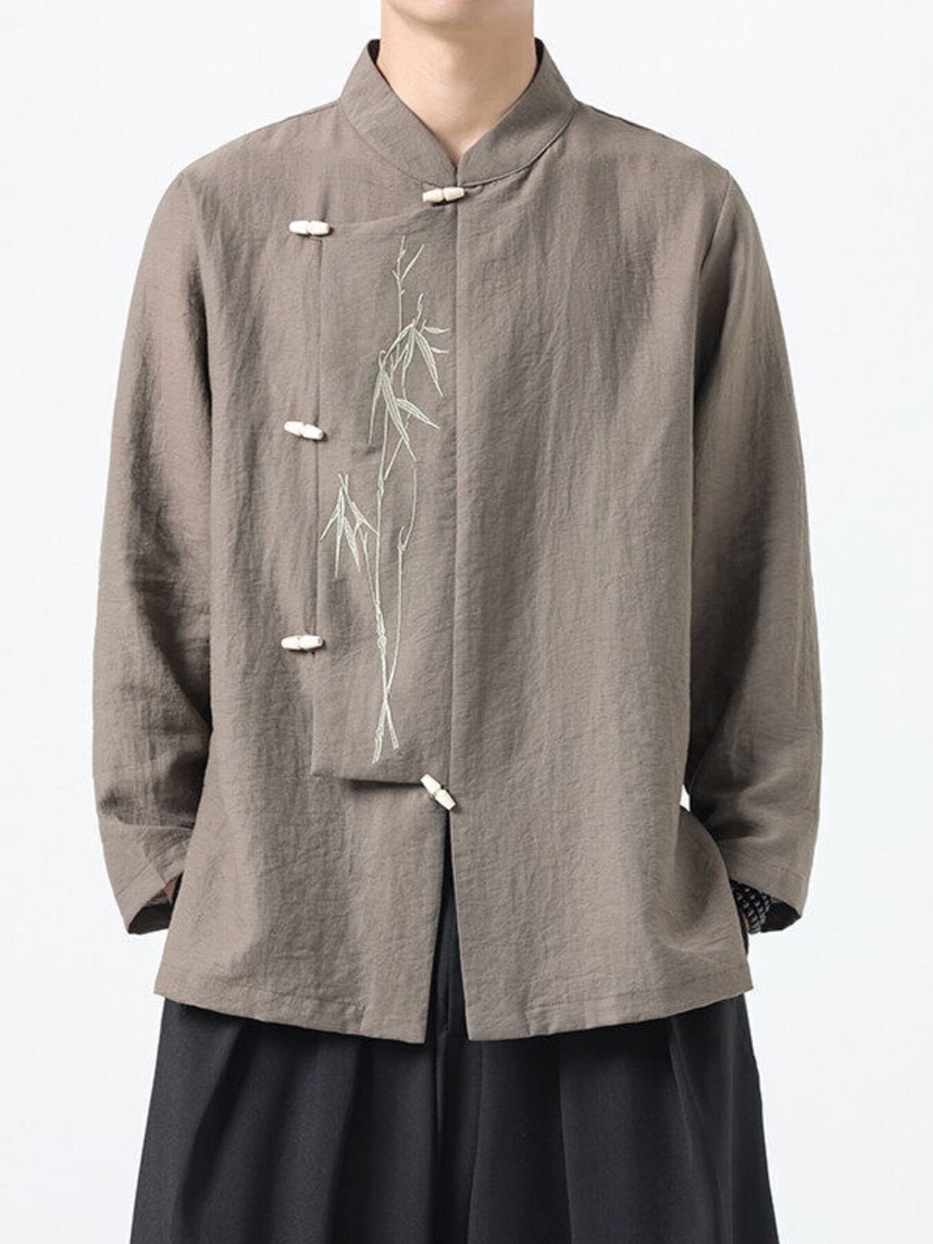 Chinese Style Embroidered Bamboo Linen Shirt | The Nichole Collection