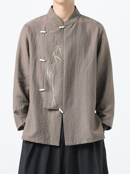 Chinese Style Embroidered Bamboo Linen Shirt | The Nichole Collection